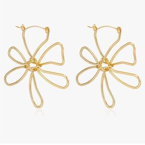 Gold wire Flower abstract Hoop Earrings